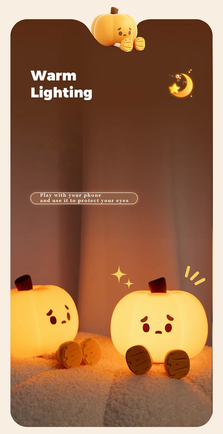 Halloween Little Pumpkin Night Light Silicone Lamp Portable USB Rechargeable Home Decoration