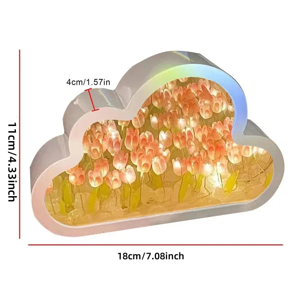 Cloud Tulip Night Light Handmade DIY Material Flower Home Decor Mirror Creative Atmosphere Lamp Birthday Gift Valentine's Day