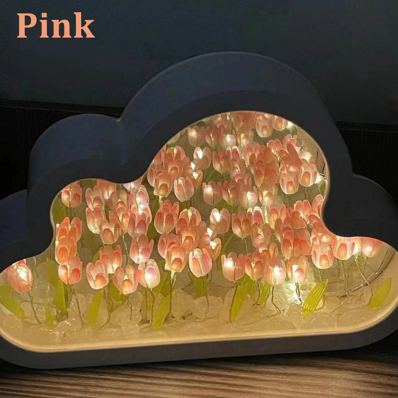 Cloud Tulip Night Light Handmade DIY Material Flower Home Decor Mirror Creative Atmosphere Lamp Birthday Gift Valentine's Day